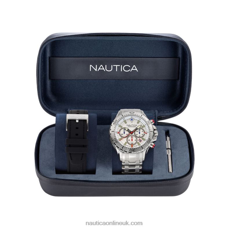 Nautica Nst Stainless Steel And Silicone Watch Box Set L6J4L269 Multi Men