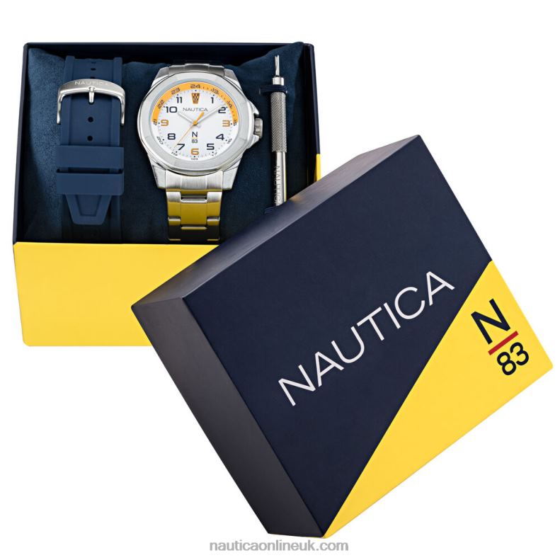 Nautica Stainless Steel And Silicone Watch Box Set L6J4L305 Multi Men