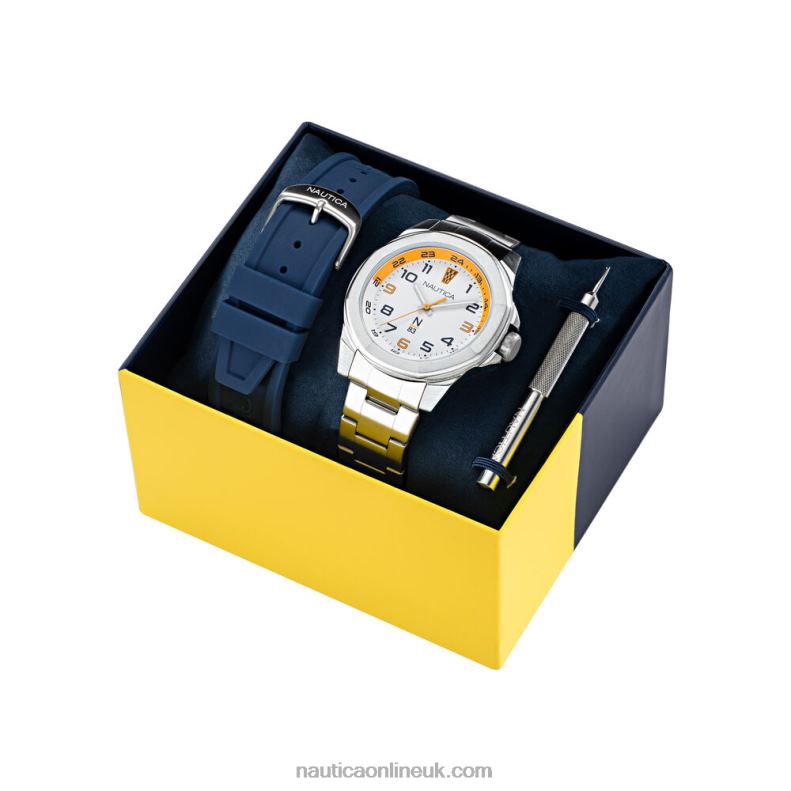 Nautica Stainless Steel And Silicone Watch Box Set L6J4L305 Multi Men