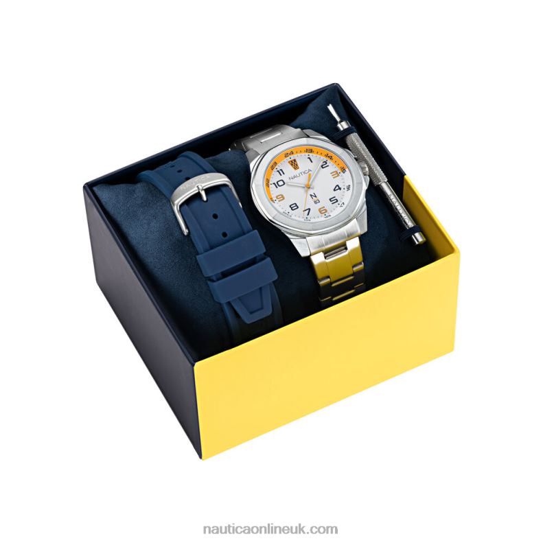 Nautica Stainless Steel And Silicone Watch Box Set L6J4L305 Multi Men