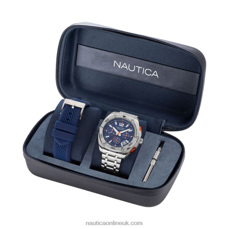 Nautica Tin Can Bay Stainless Steel And Silicone Watch Box Set L6J4L90 Multi Men