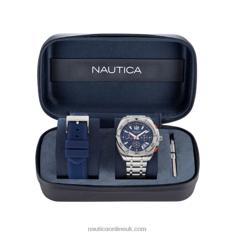 Nautica Tin Can Bay Stainless Steel And Silicone Watch Box Set L6J4L90 Multi Men