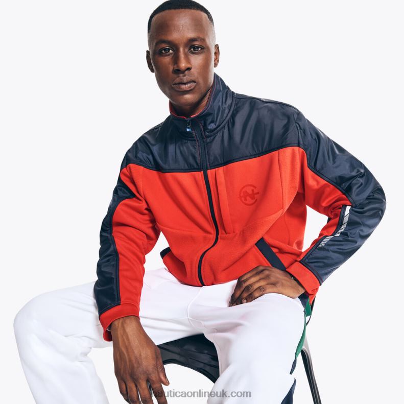 Nautica Competition Sustainably Crafted Mixed Media Full-Zip Jacket L6J4L499 Tomales Red Men