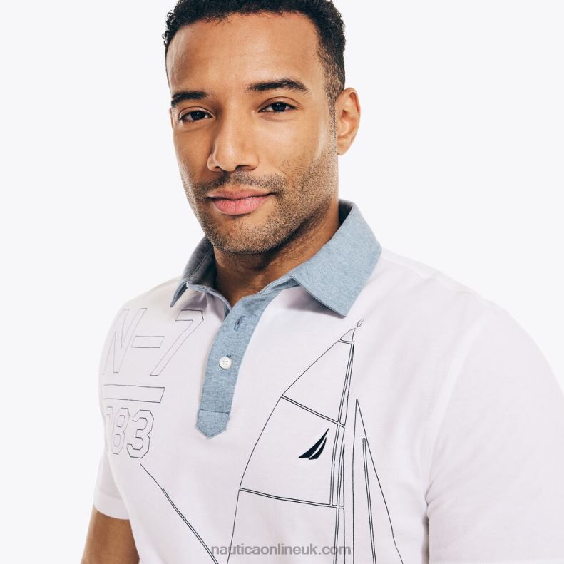 Nautica Big & Tall Classic Fit Anchor Print Polo L6J4L580 Bright White Men
