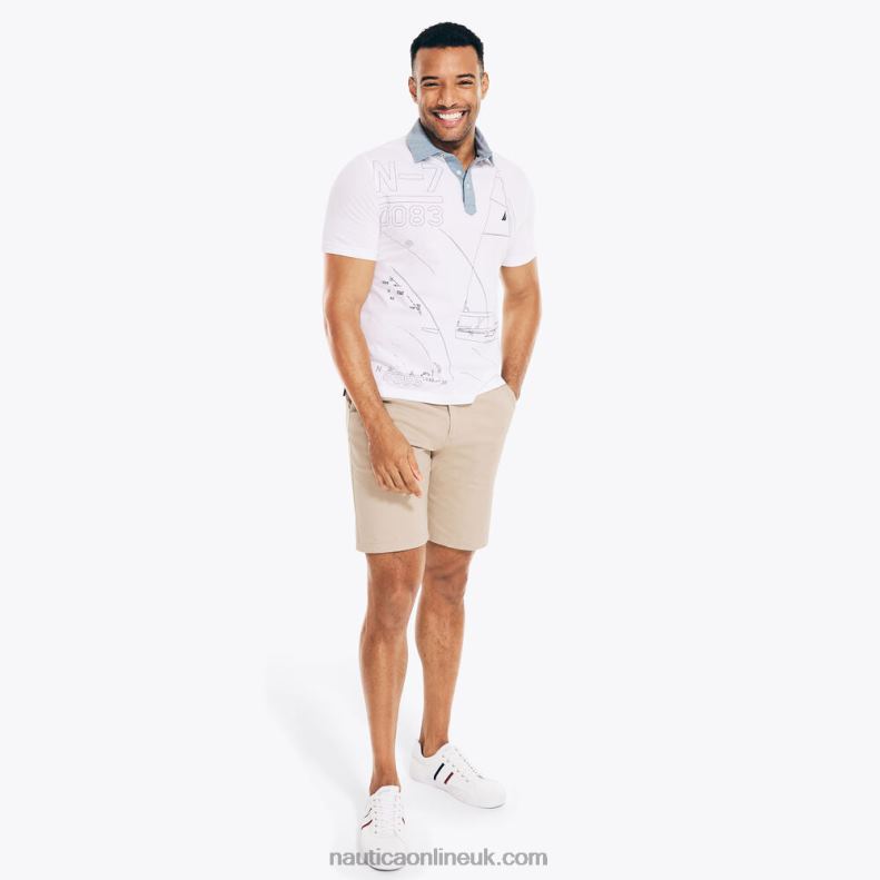 Nautica Big & Tall Classic Fit Anchor Print Polo L6J4L580 Bright White Men
