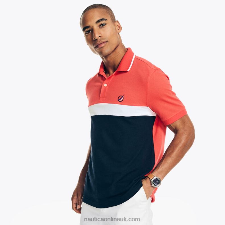 Nautica Classic Fit Chest-Stripe Polo L6J4L86 Dark Coral Cape Men