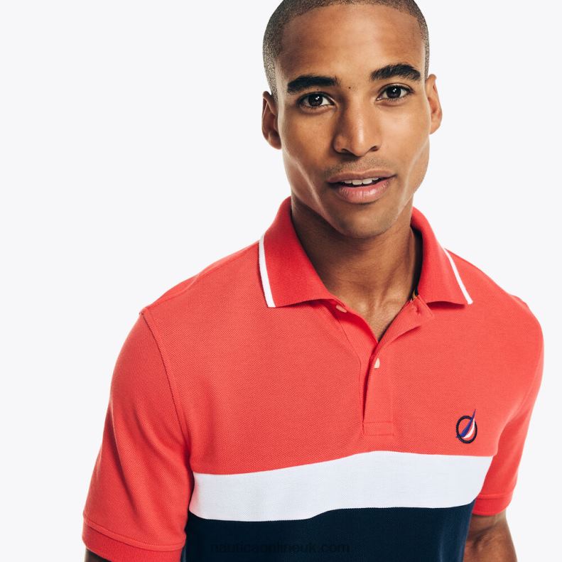 Nautica Classic Fit Chest-Stripe Polo L6J4L86 Dark Coral Cape Men