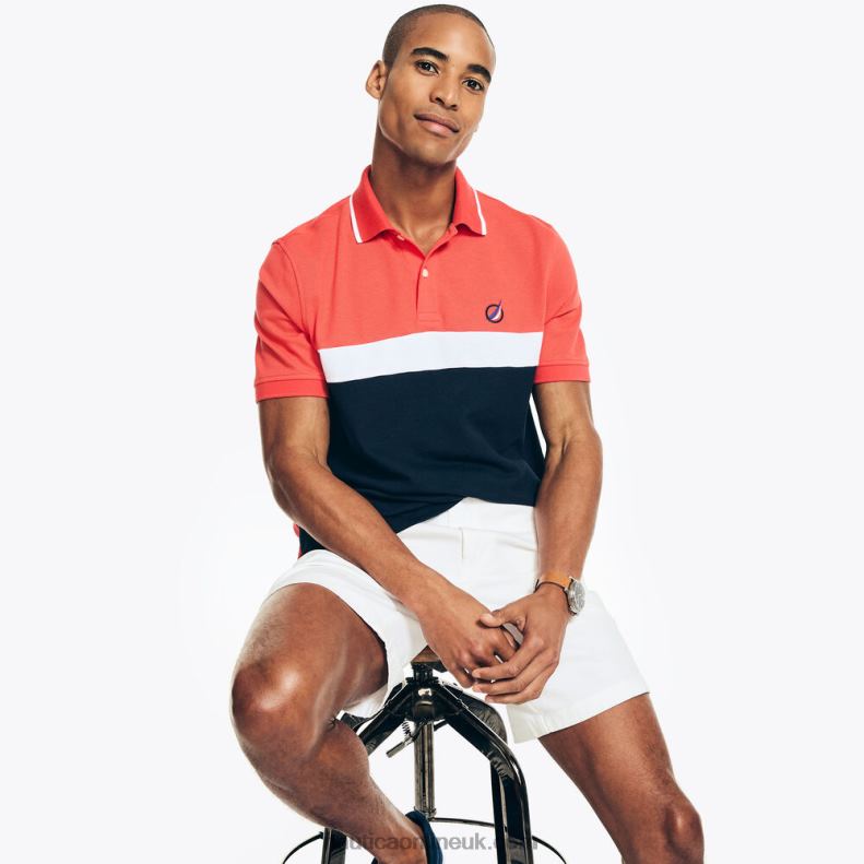 Nautica Classic Fit Chest-Stripe Polo L6J4L86 Dark Coral Cape Men