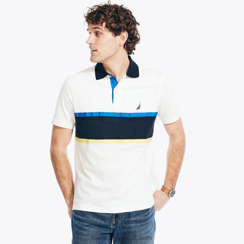 Nautica Classic Fit Rugby Chest-Stripe Polo L6J4L181 Sail White Men