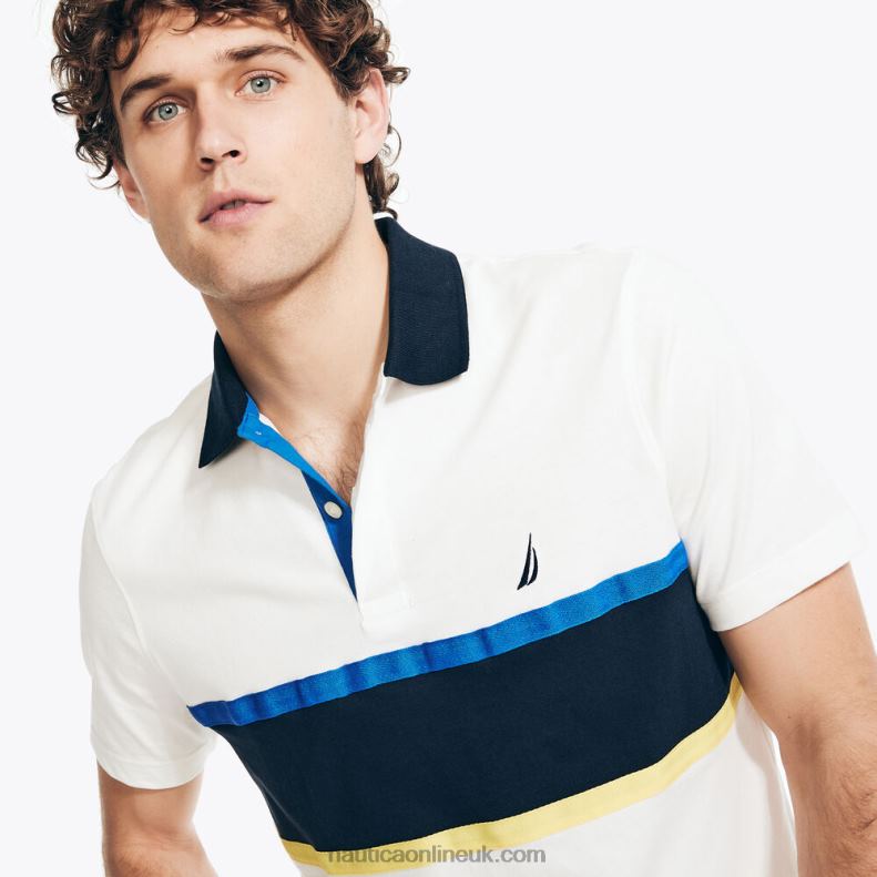 Nautica Classic Fit Rugby Chest-Stripe Polo L6J4L181 Sail White Men