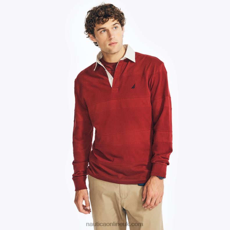 Nautica Long-Sleeve Rugby Polo Shirt L6J4L638 Melonberry Men