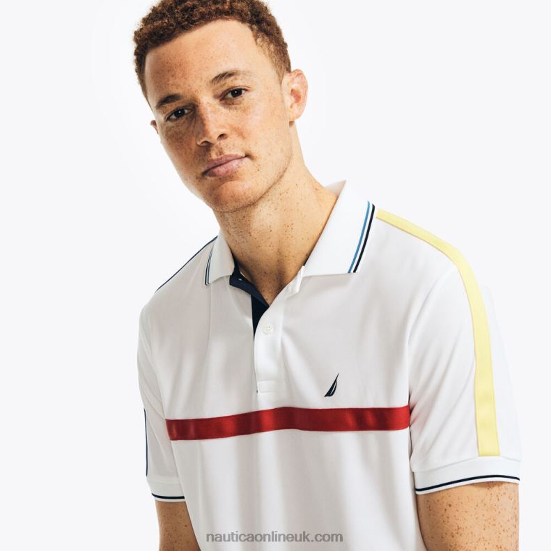 Nautica Navtech Sustainably Crafted Chest-Stripe Classic Fit Polo L6J4L590 Bright White Men