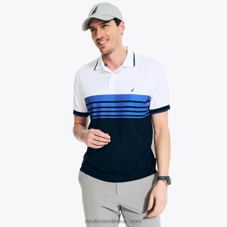 Nautica Navtech Sustainably Crafted Classic Fit Chest-Stripe Polo L6J4L91 Bright White Men