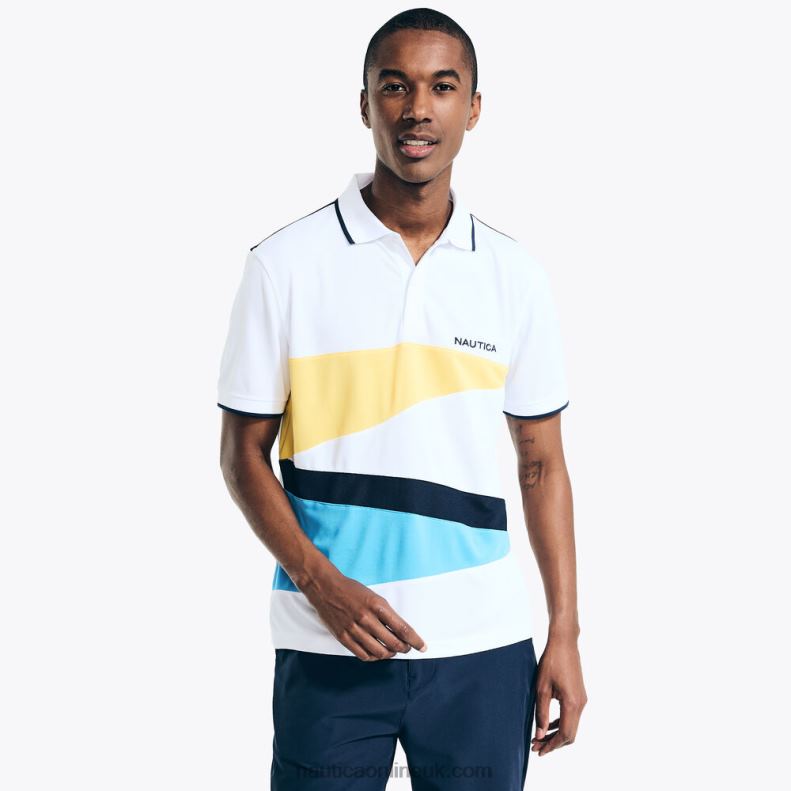 Nautica Navtech Sustainably Crafted Classic Fit Diagonal Colorblock Polo L6J4L130 Bright White Men