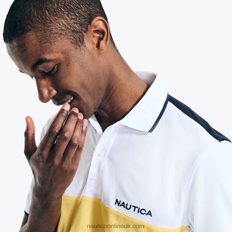 Nautica Navtech Sustainably Crafted Classic Fit Diagonal Colorblock Polo L6J4L130 Bright White Men