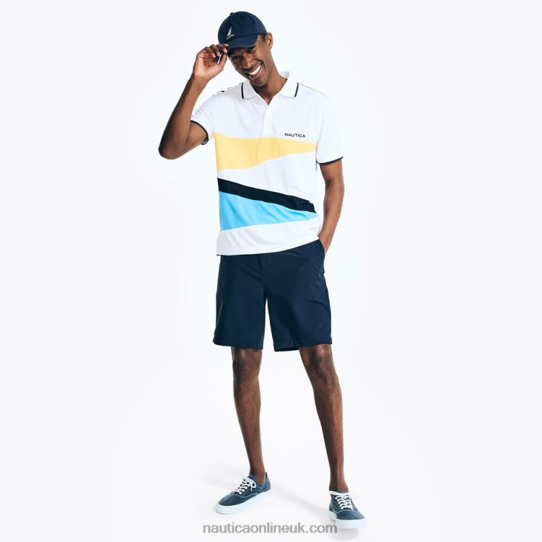 Nautica Navtech Sustainably Crafted Classic Fit Diagonal Colorblock Polo L6J4L130 Bright White Men