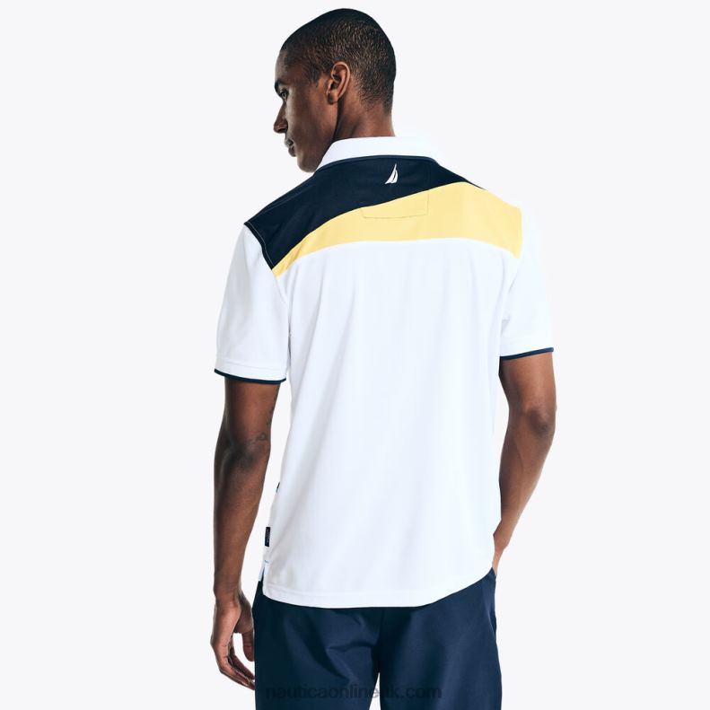 Nautica Navtech Sustainably Crafted Classic Fit Diagonal Colorblock Polo L6J4L130 Bright White Men