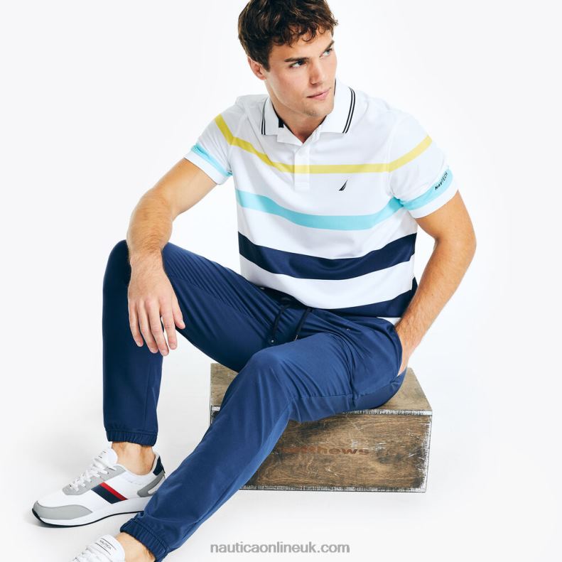 Nautica Navtech Sustainably Crafted Classic Fit Striped Polo L6J4L401 Bright White Men