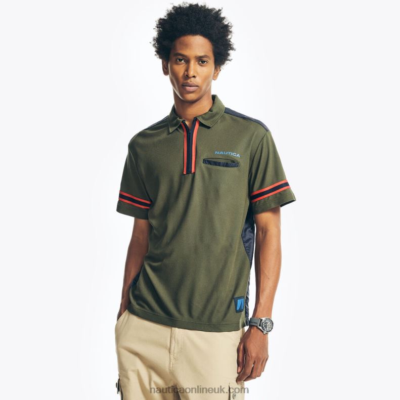 Nautica Navtech Sustainably Crafted Mixed Media Polo L6J4L679 Olive Men