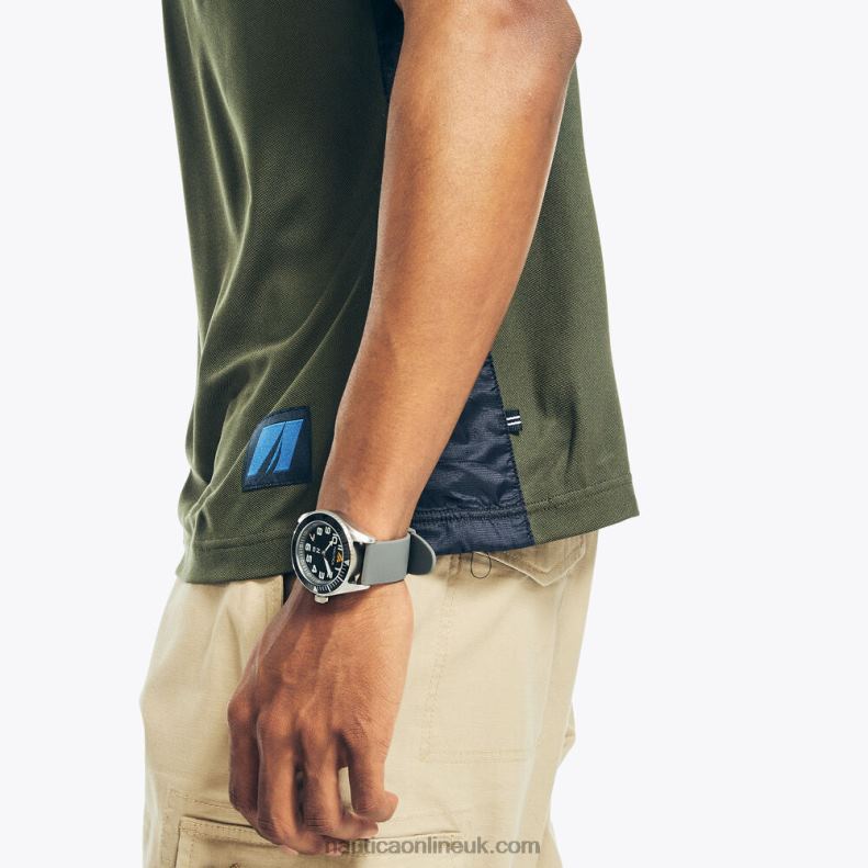 Nautica Navtech Sustainably Crafted Mixed Media Polo L6J4L679 Olive Men