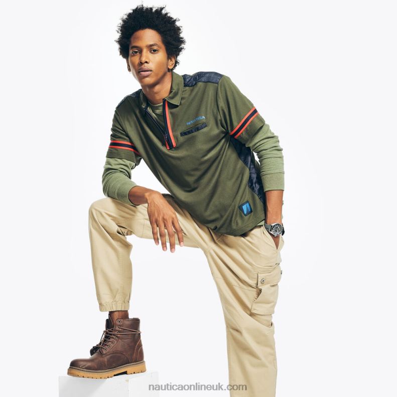Nautica Navtech Sustainably Crafted Mixed Media Polo L6J4L679 Olive Men