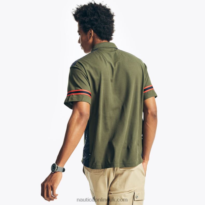 Nautica Navtech Sustainably Crafted Mixed Media Polo L6J4L679 Olive Men
