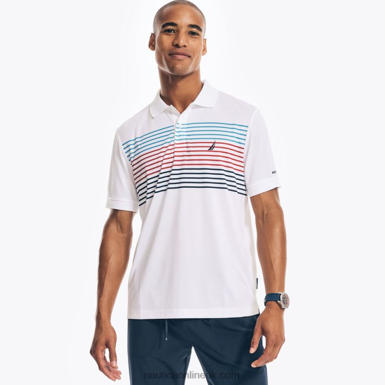 Nautica Sustainably Crafted Navtech Striped Classic Fit Polo L6J4L504 Bright White Men
