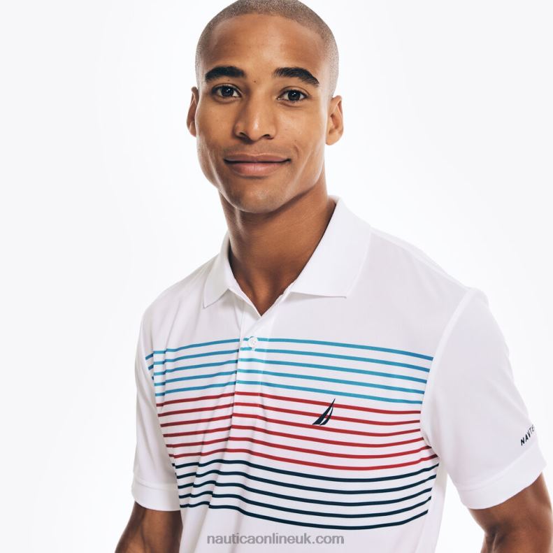 Nautica Sustainably Crafted Navtech Striped Classic Fit Polo L6J4L504 Bright White Men