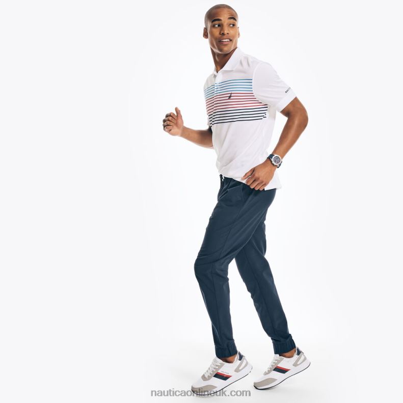 Nautica Sustainably Crafted Navtech Striped Classic Fit Polo L6J4L504 Bright White Men