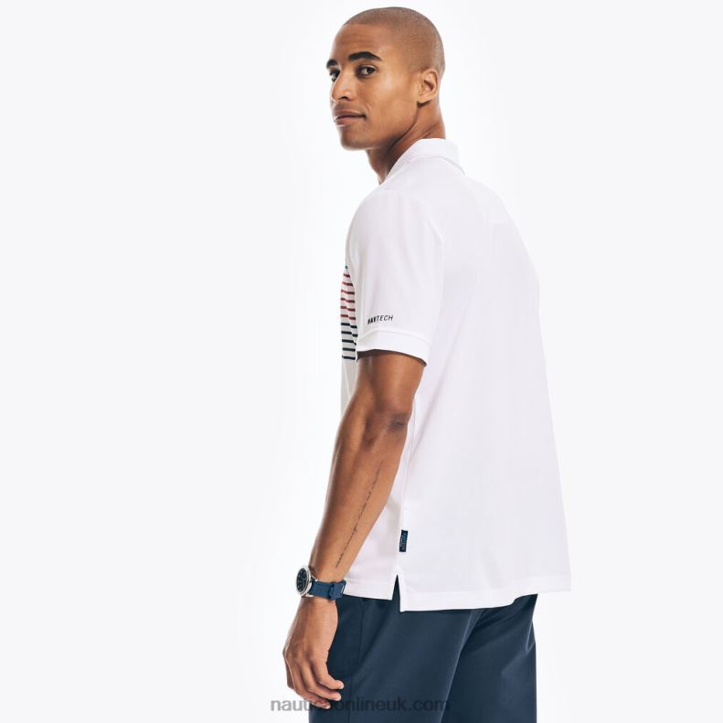 Nautica Sustainably Crafted Navtech Striped Classic Fit Polo L6J4L504 Bright White Men
