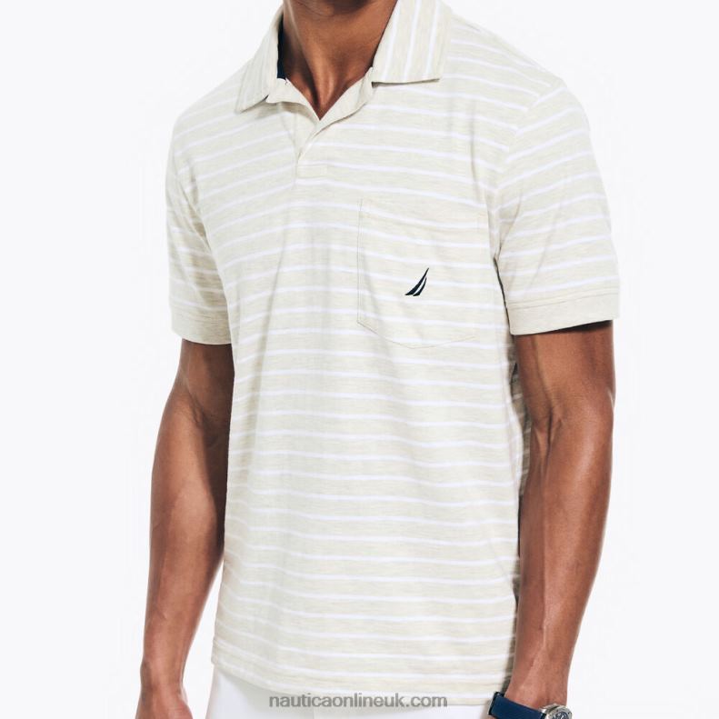 Nautica Sustainably Crafted Striped Johnny Collar Polo L6J4L574 Oatmeal Heather Men