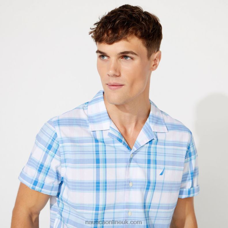 Nautica Big & Tall Classic Fit Plaid Camp Shirt L6J4L727 Clear Sky Blue Men