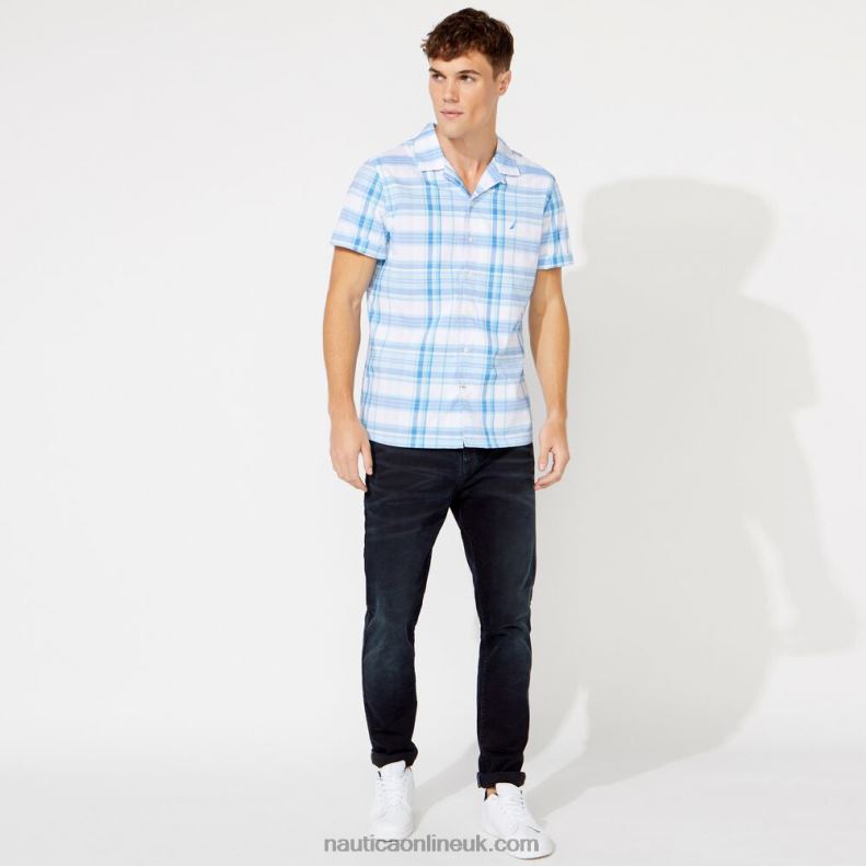 Nautica Big & Tall Classic Fit Plaid Camp Shirt L6J4L727 Clear Sky Blue Men