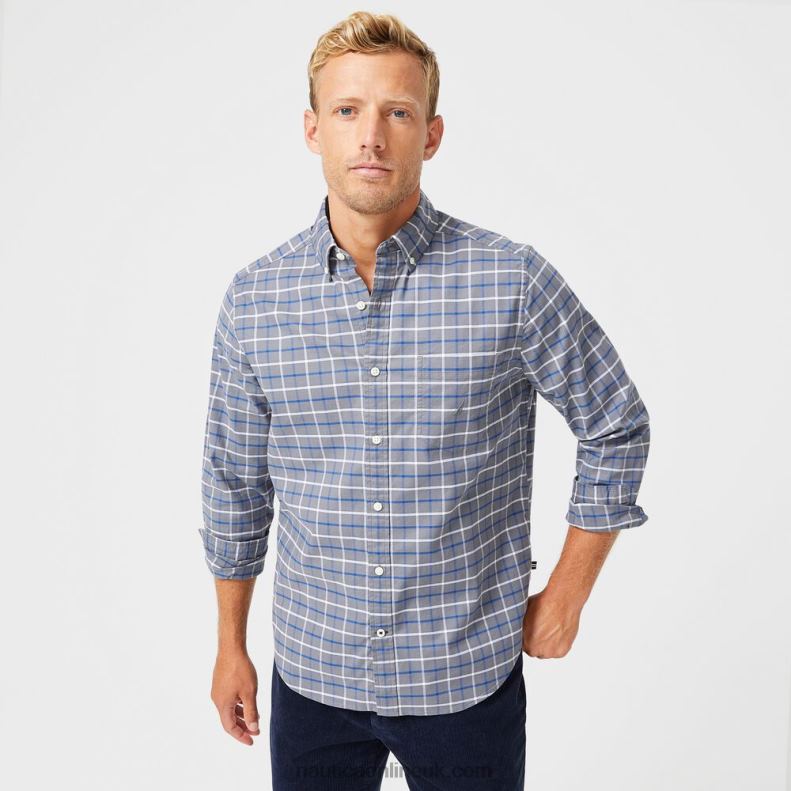Nautica Big & Tall Classic Fit Plaid Oxford Shirt L6J4L664 Pewter Grey Men
