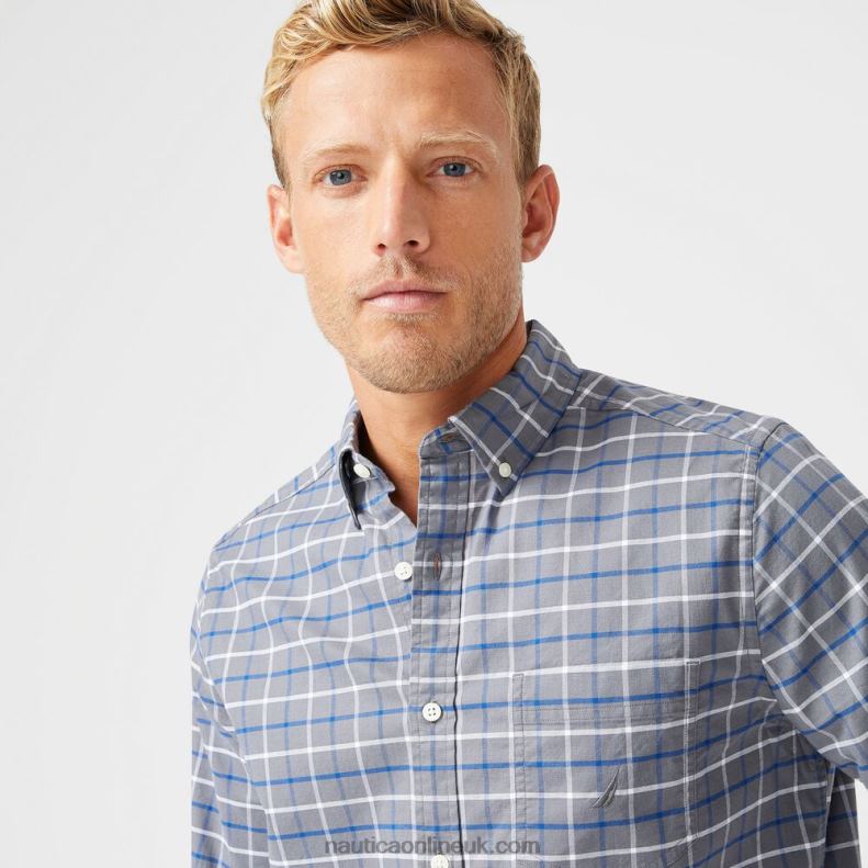 Nautica Big & Tall Classic Fit Plaid Oxford Shirt L6J4L664 Pewter Grey Men