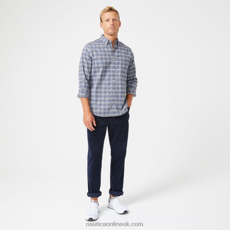 Nautica Big & Tall Classic Fit Plaid Oxford Shirt L6J4L664 Pewter Grey Men