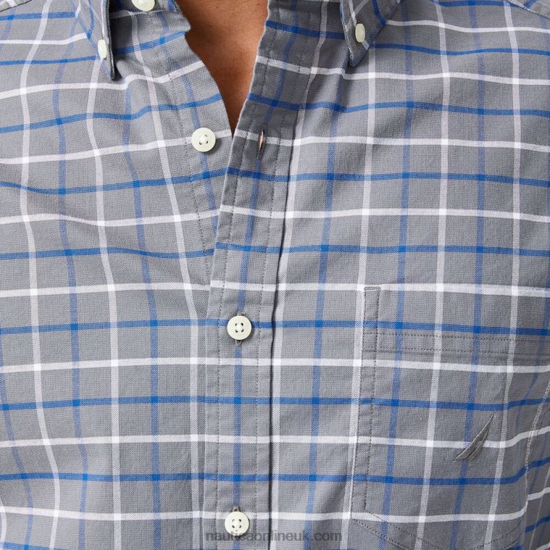 Nautica Big & Tall Classic Fit Plaid Oxford Shirt L6J4L664 Pewter Grey Men