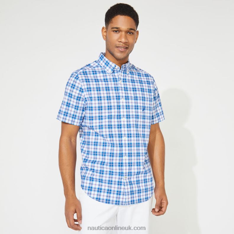 Nautica Big & Tall Classic Fit Plaid Shirt L6J4L716 Clear Sky Blue Men