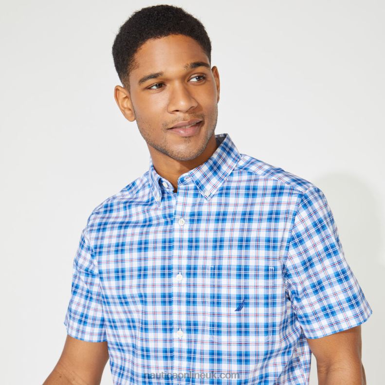 Nautica Big & Tall Classic Fit Plaid Shirt L6J4L716 Clear Sky Blue Men