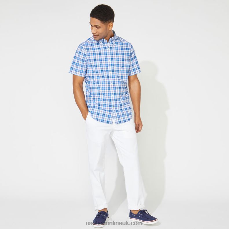 Nautica Big & Tall Classic Fit Plaid Shirt L6J4L716 Clear Sky Blue Men