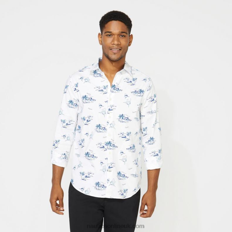 Nautica Big & Tall Classic Fit Print Long Sleeve Print Oxford Shirt L6J4L526 Bright White Men