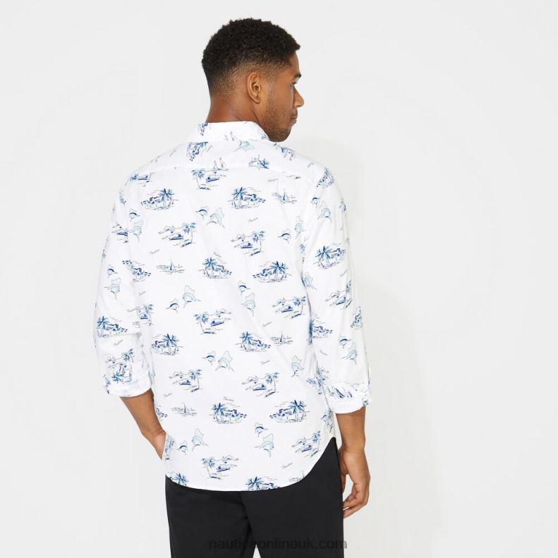 Nautica Big & Tall Classic Fit Print Long Sleeve Print Oxford Shirt L6J4L526 Bright White Men