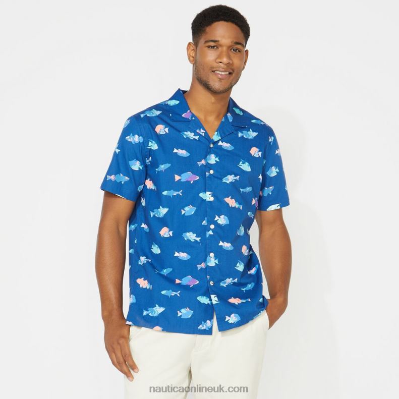 Nautica Big & Tall Classic Fit Printed Camp Shirt L6J4L725 Clear Sky Blue Men