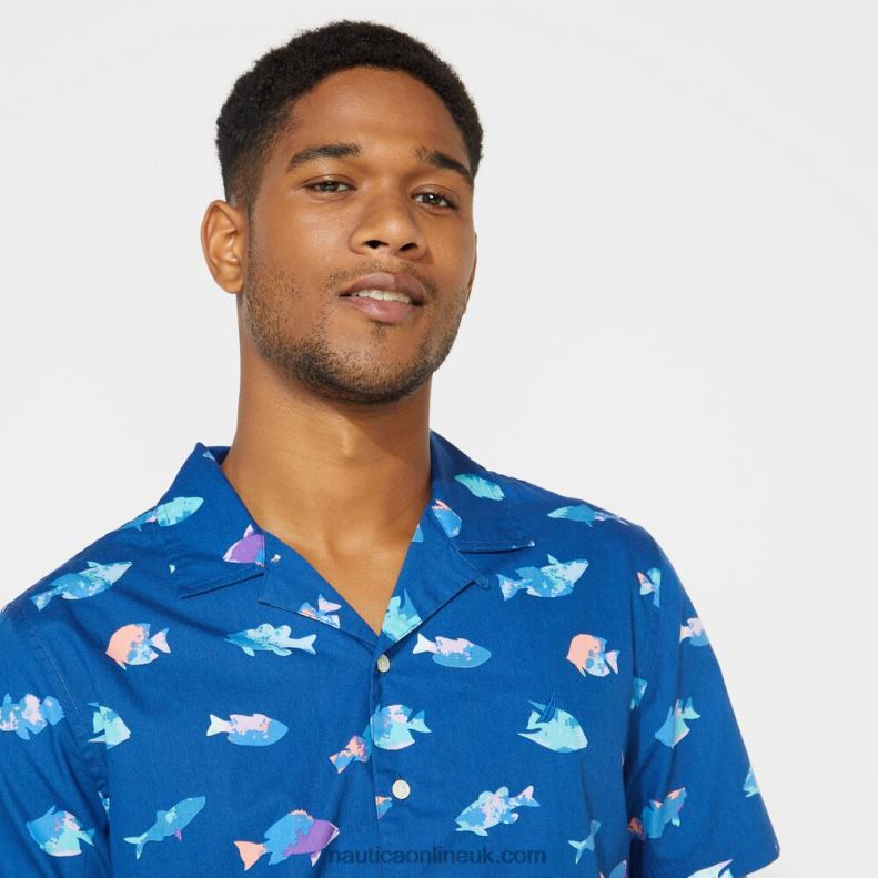 Nautica Big & Tall Classic Fit Printed Camp Shirt L6J4L725 Clear Sky Blue Men