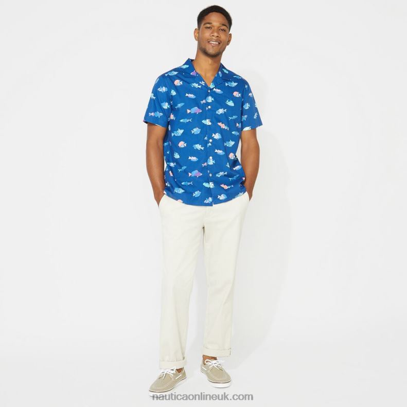 Nautica Big & Tall Classic Fit Printed Camp Shirt L6J4L725 Clear Sky Blue Men