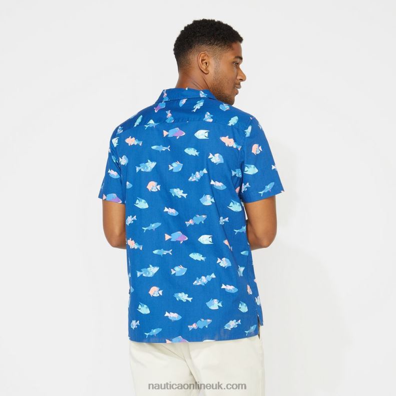 Nautica Big & Tall Classic Fit Printed Camp Shirt L6J4L725 Clear Sky Blue Men