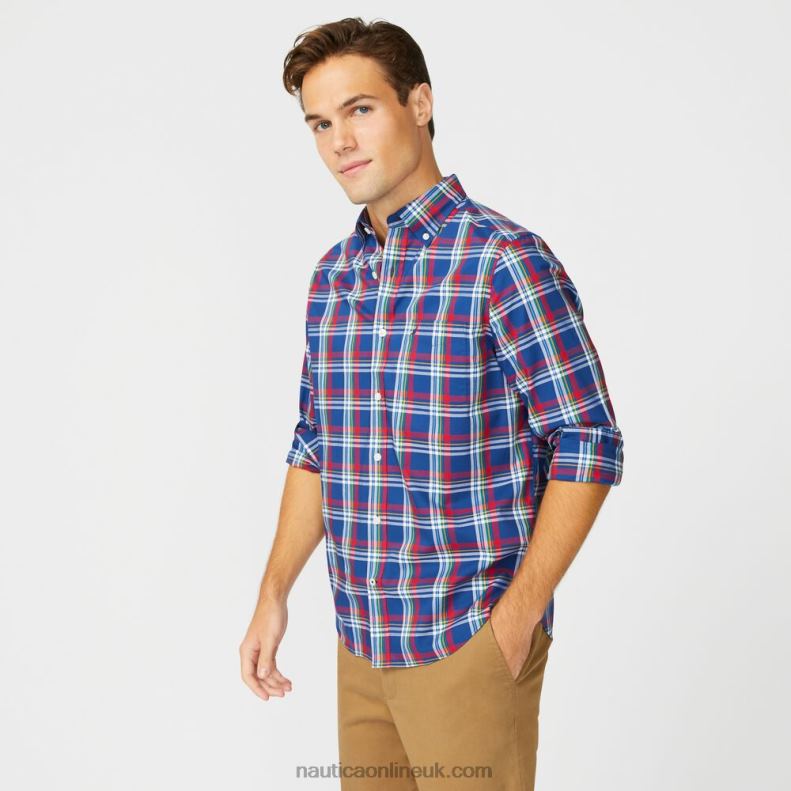 Nautica Big & Tall Classic Fit Wrinkle-Resistant Plaid Shirt L6J4L469 Blue Depths Men
