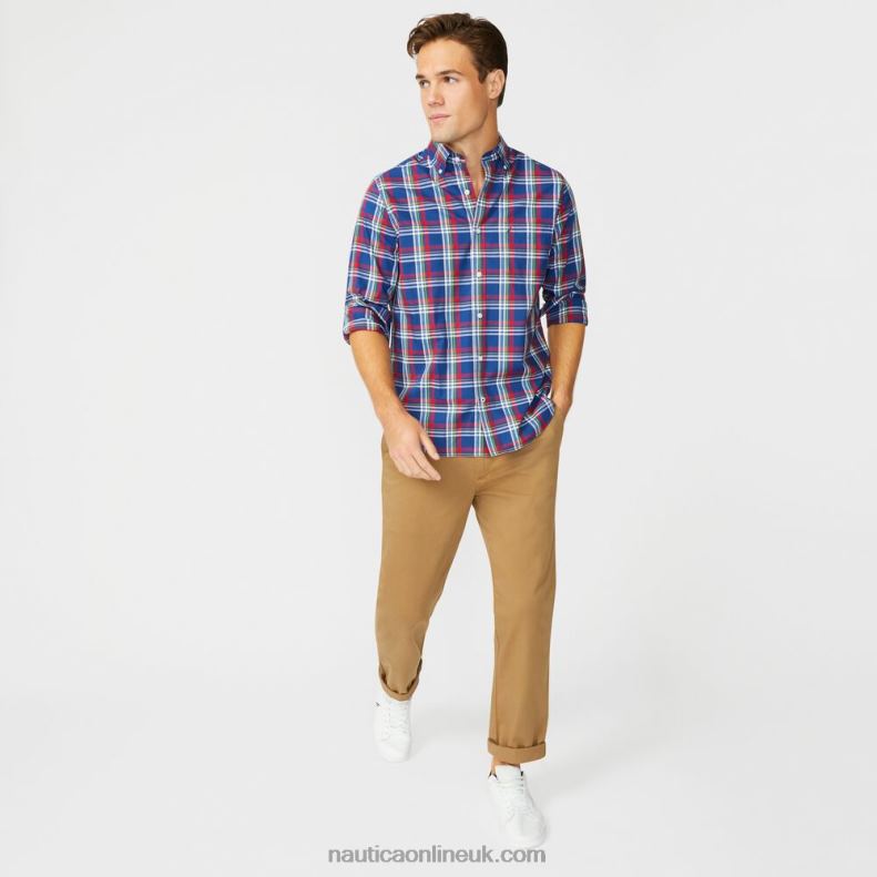 Nautica Big & Tall Classic Fit Wrinkle-Resistant Plaid Shirt L6J4L469 Blue Depths Men