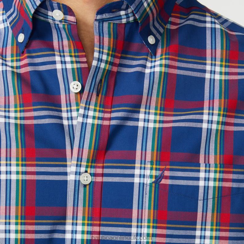 Nautica Big & Tall Classic Fit Wrinkle-Resistant Plaid Shirt L6J4L469 Blue Depths Men