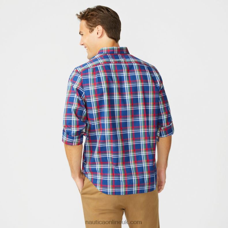 Nautica Big & Tall Classic Fit Wrinkle-Resistant Plaid Shirt L6J4L469 Blue Depths Men